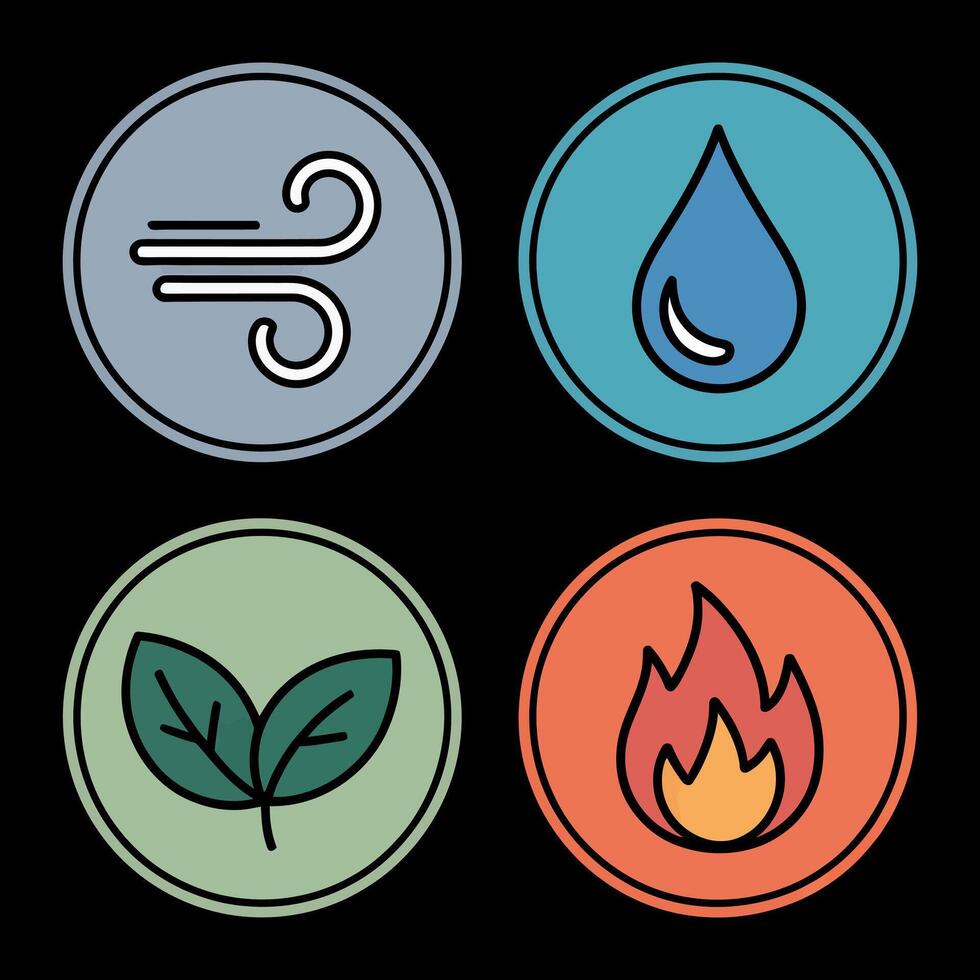 Colorful Elemental Icons A Symbolic Representation of Nature's Forces Air Water Earth and Fire in a Unified Circular Design vector