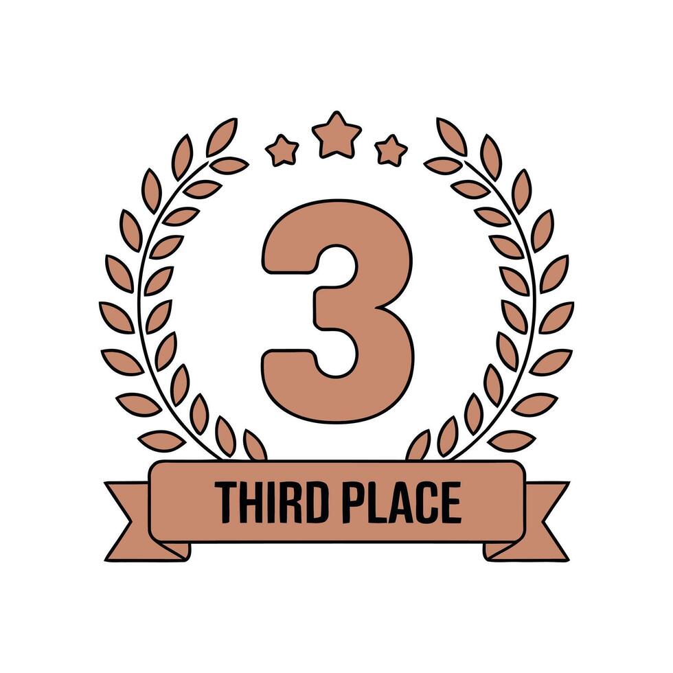 Bronze Third Place Award Badge with Laurel Wreath and Star Accents for Participant Recognition and Achievement vector