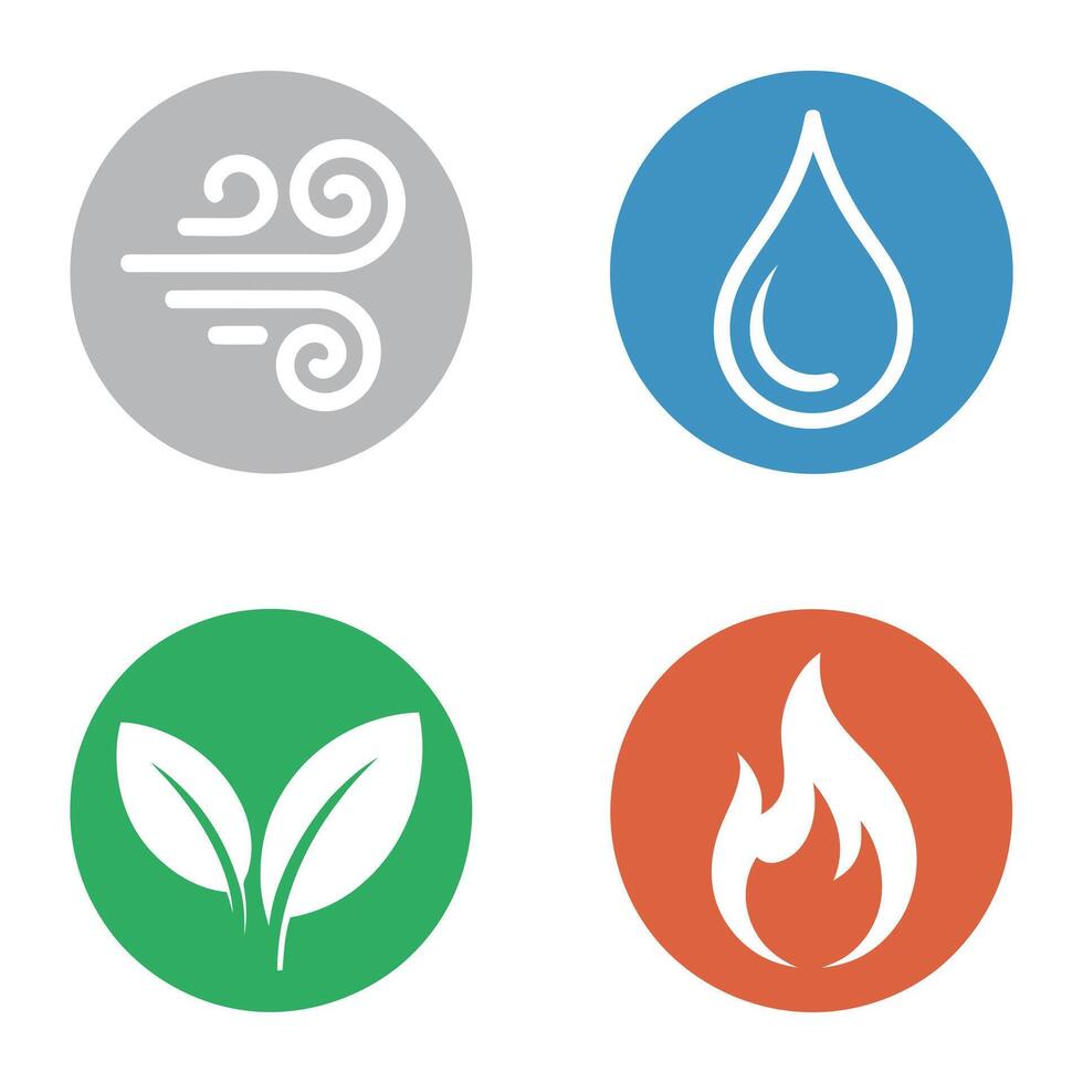 Four Element Icons Representing Air, Water, Earth, and Fire for Natural Balance and Environmental Concepts in Graphic Design vector