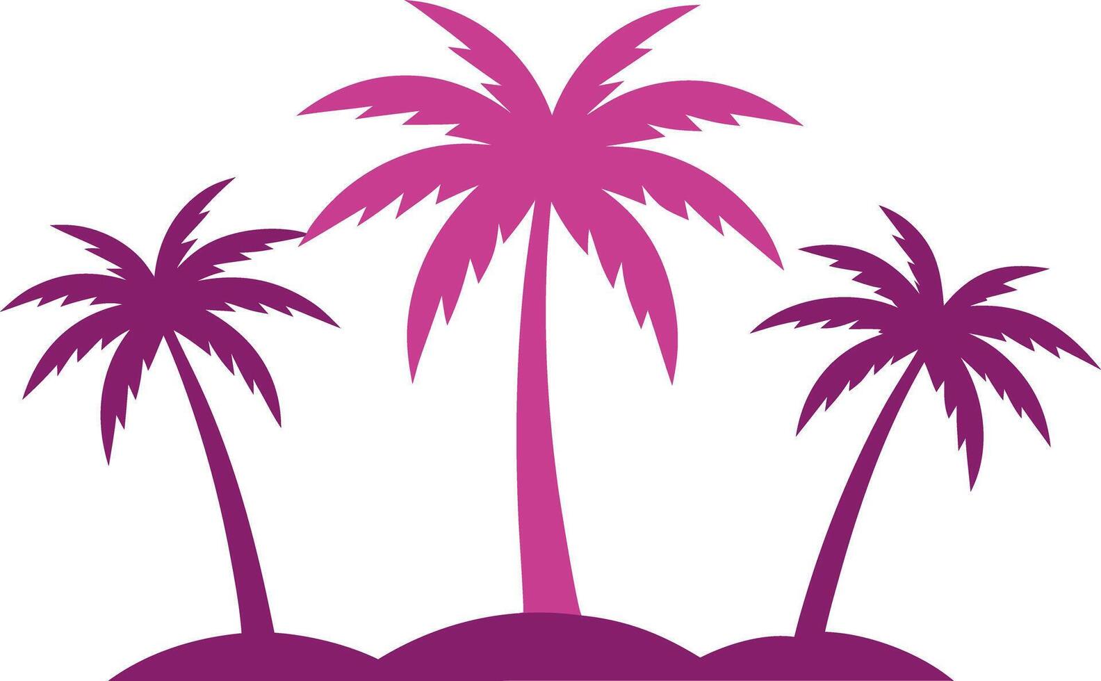 Three vibrant pink palm trees standing tall on a sandy island under a bright sky creating a tropical paradise scene vector