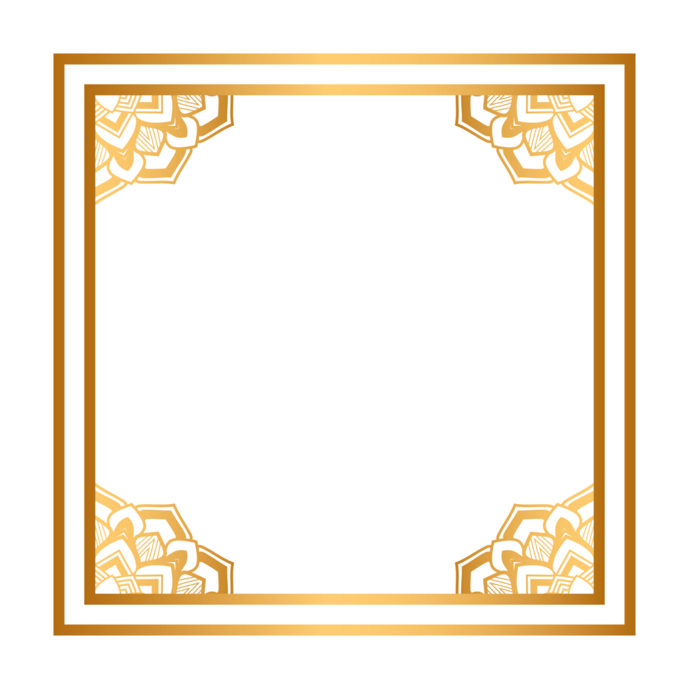 Rectangle golden certificate border pattern line photo frame islamic wedding invitation background with mandala squire in frame png