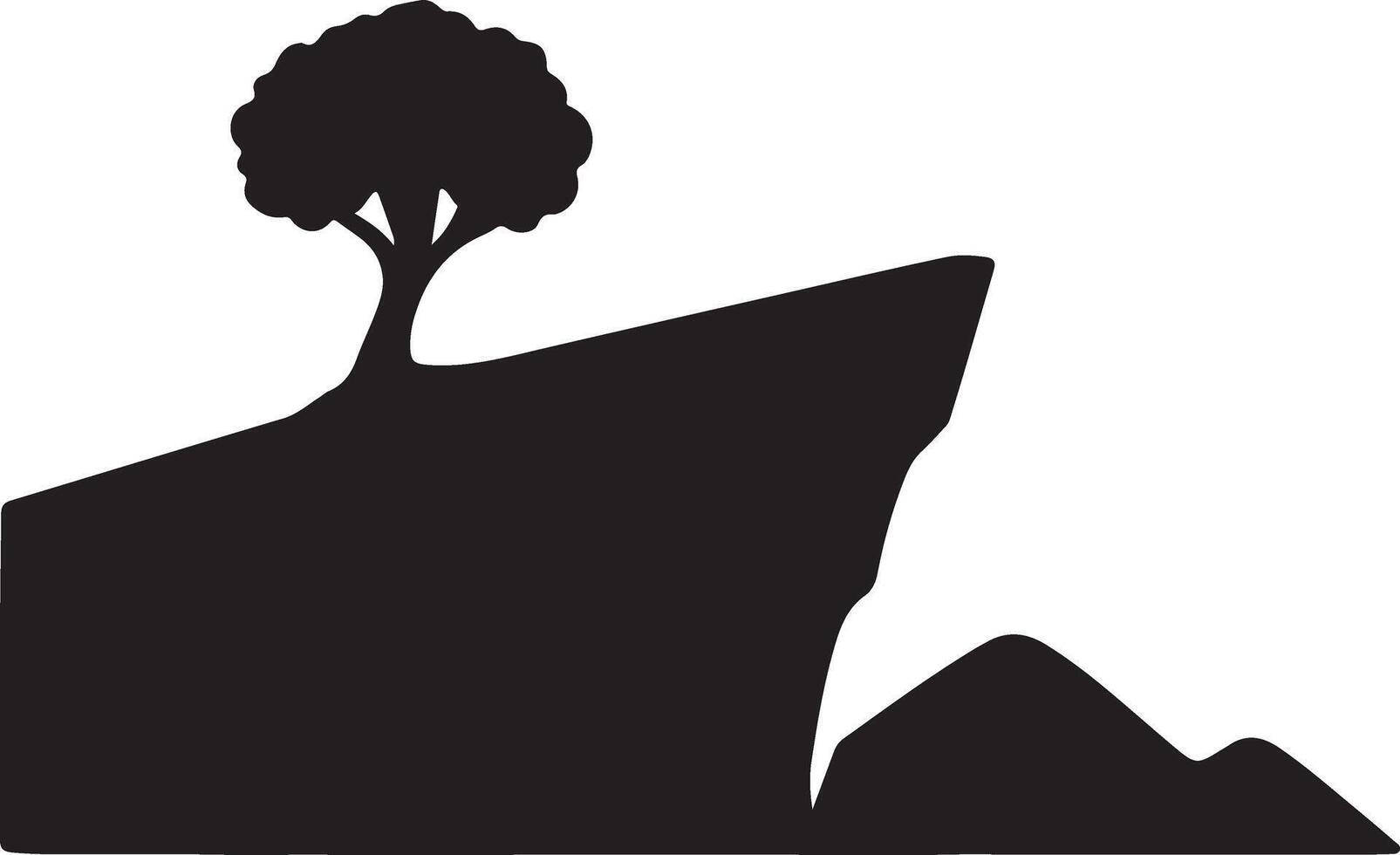 Serene Silhouette of a Lone Tree on a Dramatic Clifftop, Evoking a Sense of Solitude and Mystery in a Black and White Landscape vector