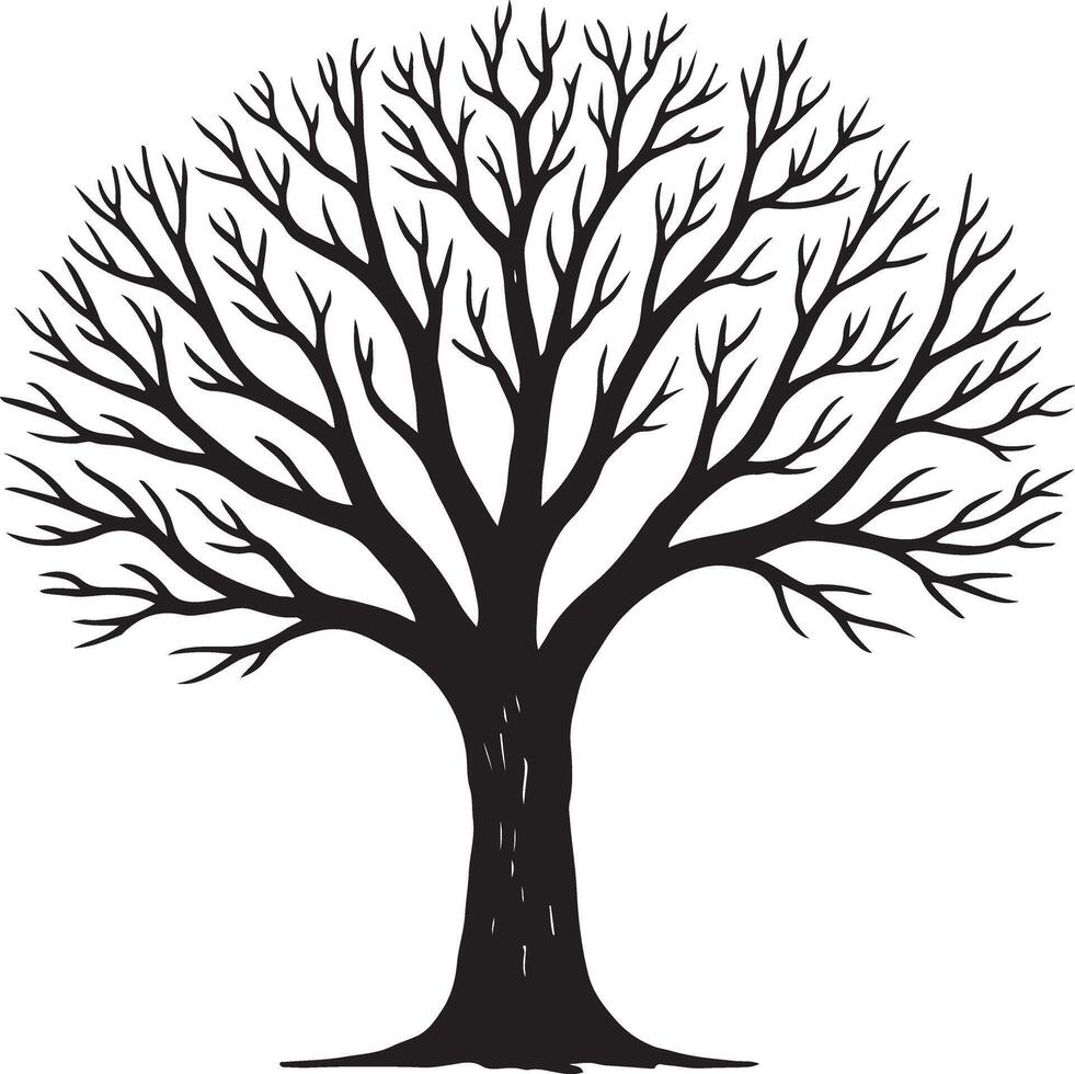 Majestic Bare Tree Silhouette, Standing Tall Against a White Background in Winters Serene Embrace - Professional digital artwork with vibrant colors and detailed composition vector