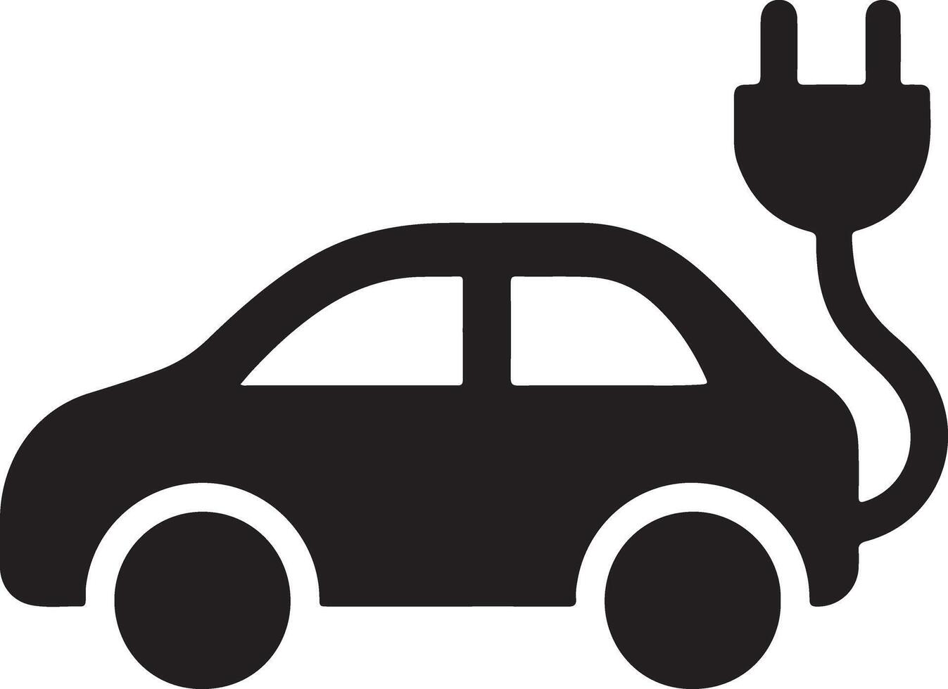 Simple Silhouette of an Electric Car Plugged In, Charging Icon, Modern Sustainable Transportation, Clean Energy Vehicle vector