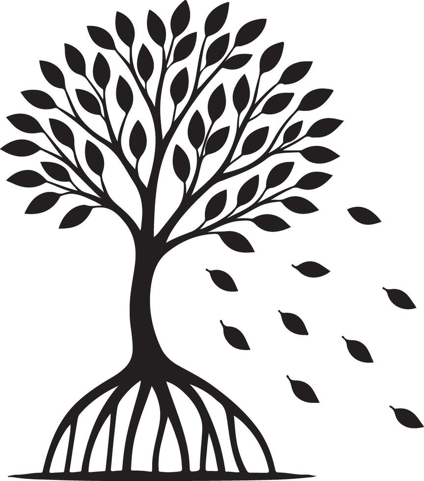 Silhouette of a Mangrove Tree Losing Leaves in a Gentle Breeze, Peaceful and Serene Nature Illustration vector