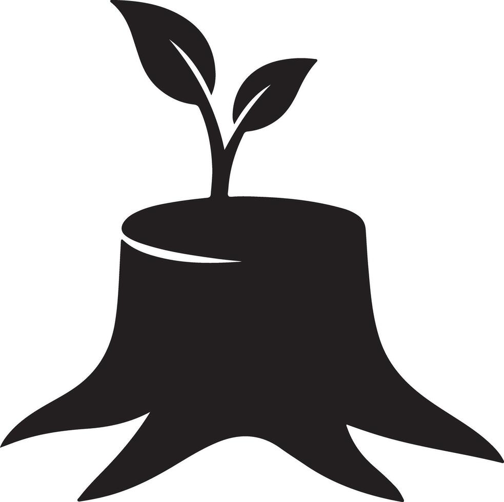 Silhouette of a Tree Stump with a Sprouting Sapling Hopeful Rebirth and Renewal in Nature vector