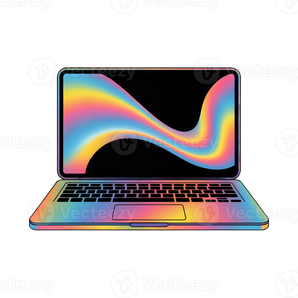 Holographic 3D Laptop On Transparent Background png
