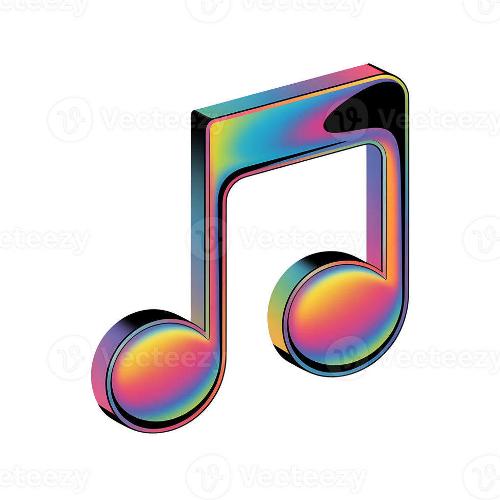 Holographic 3D Music Note On Transparent Background png
