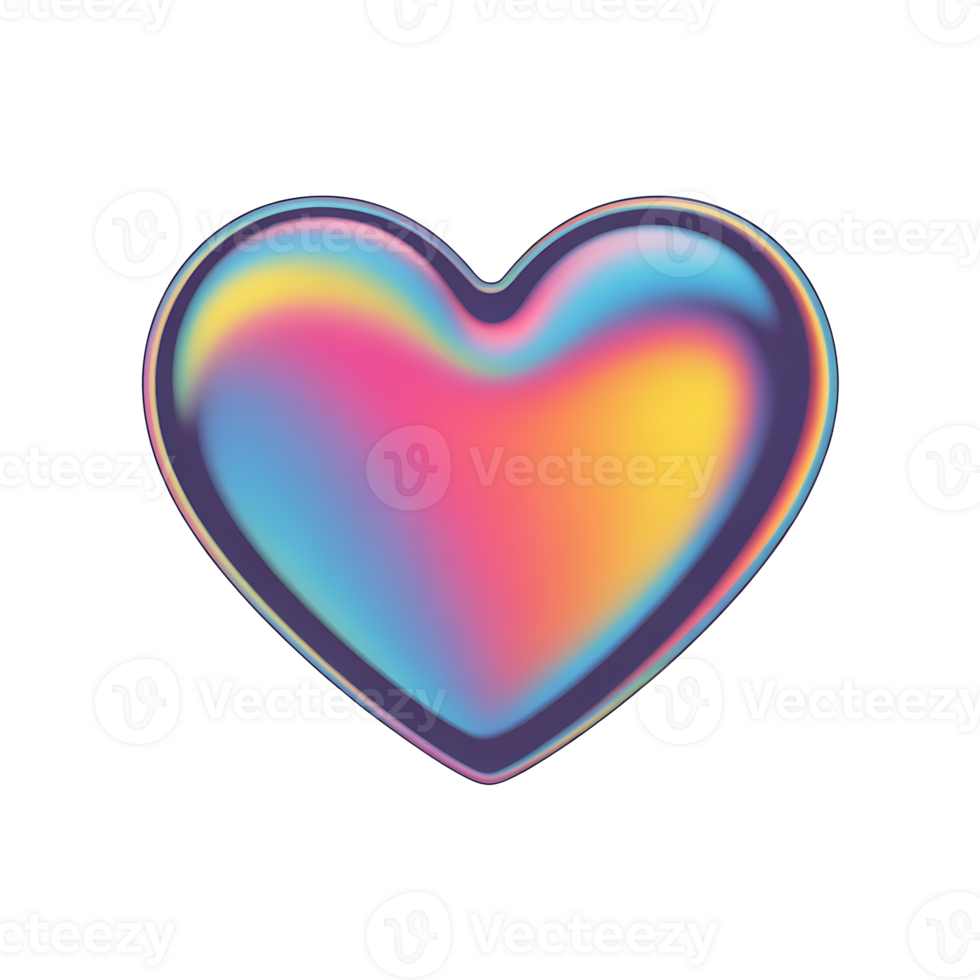 Holographic 3D Hearts On Transparent Background png