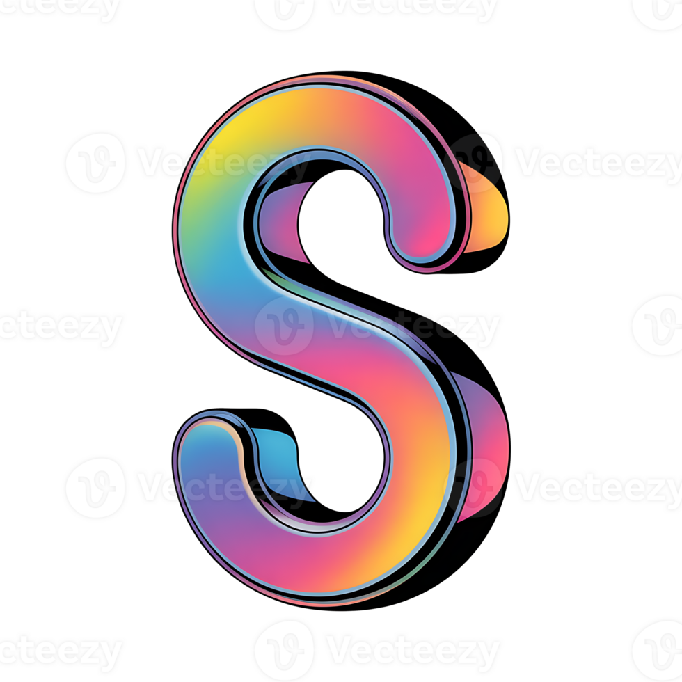 Holographic 3D Letter S On Transparent Background png