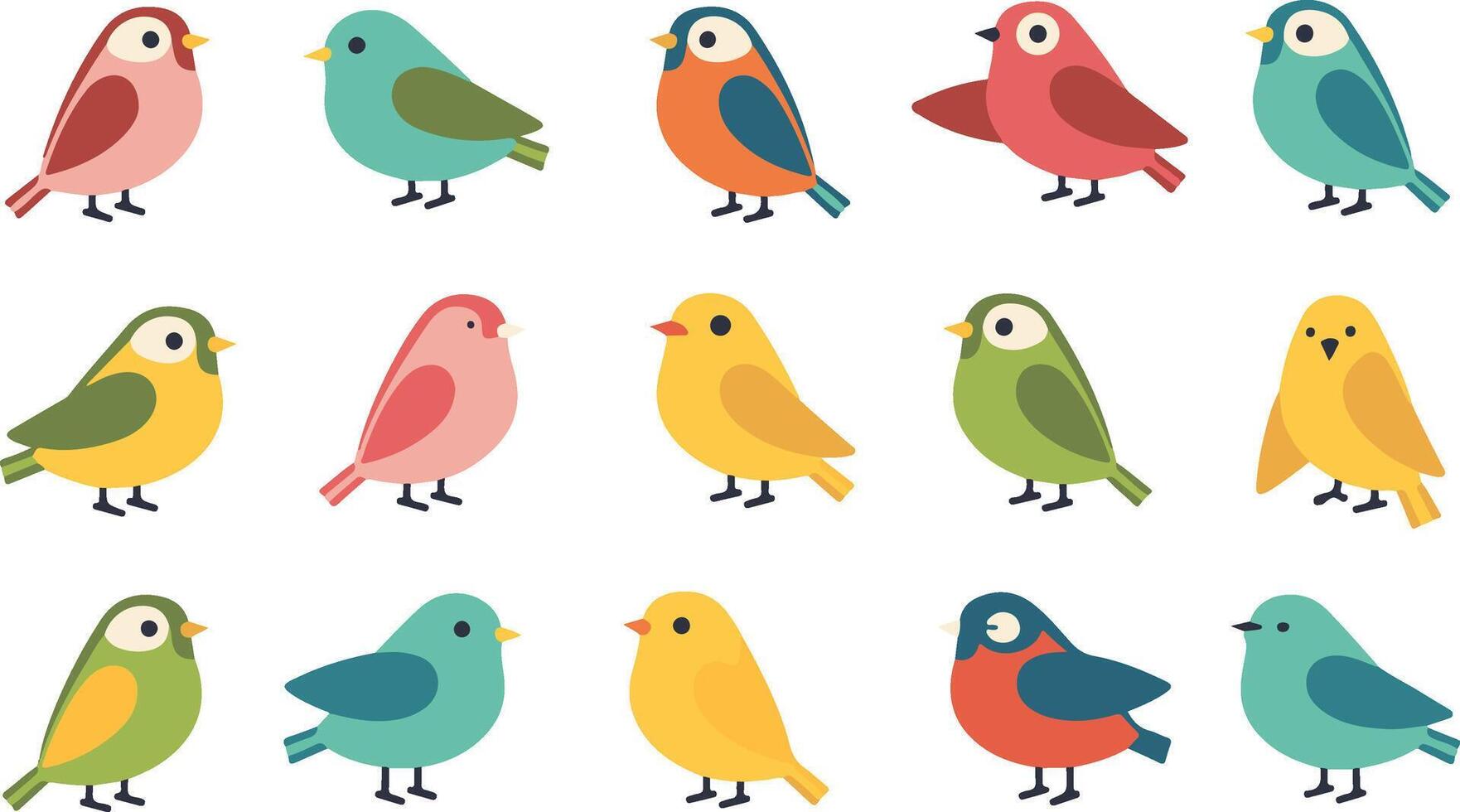 Colorful Cartoon Birds Illustration Cheerful and Whimsical Display of Various Bird Species Flat Design vector