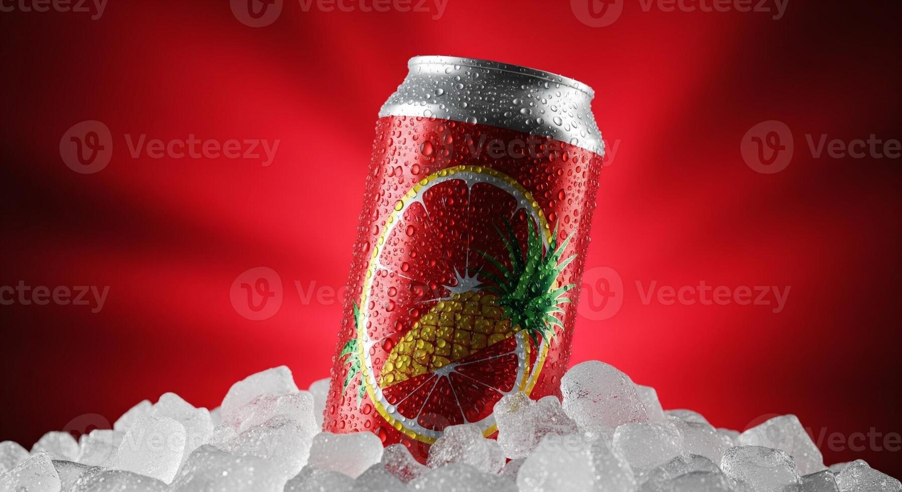 A can of pineapple juice sitting on ice photo