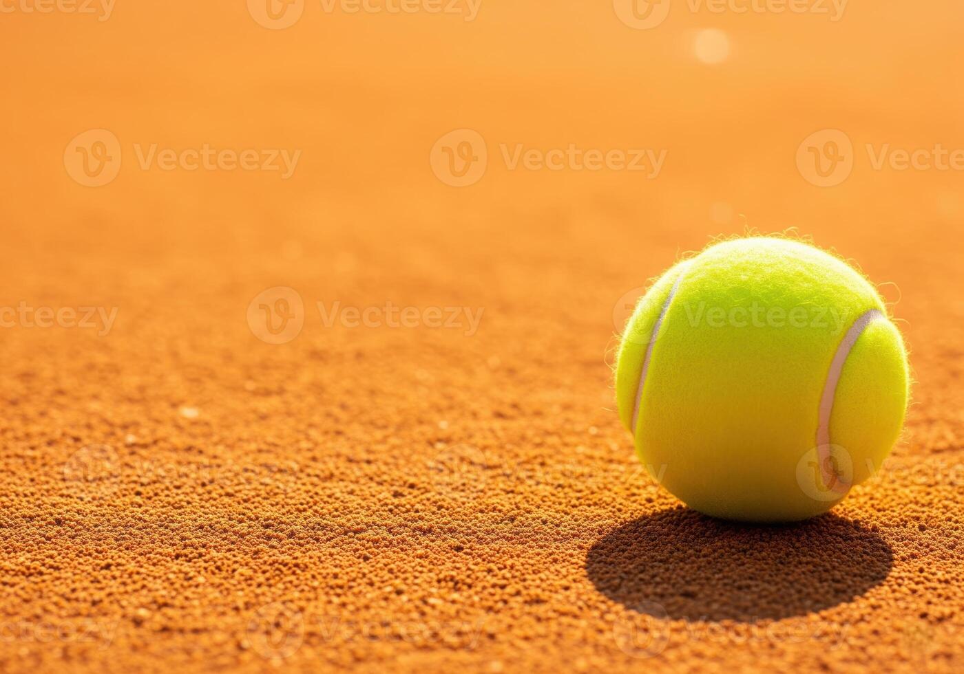 A yellow tennis ball is on a clay court Wimbledon, copy space photo