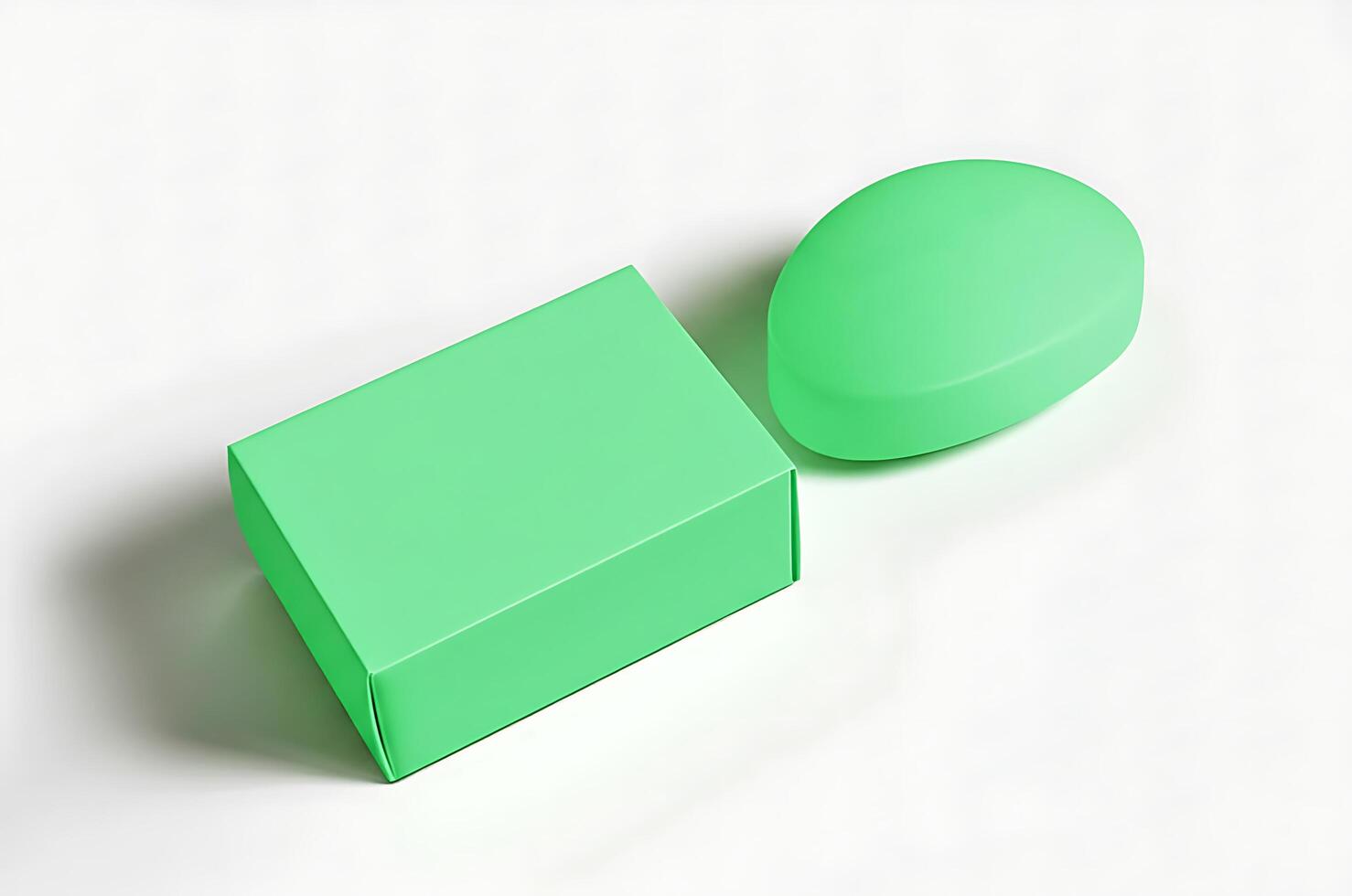 Green Soap Bar and Packaging Box Mockup photo