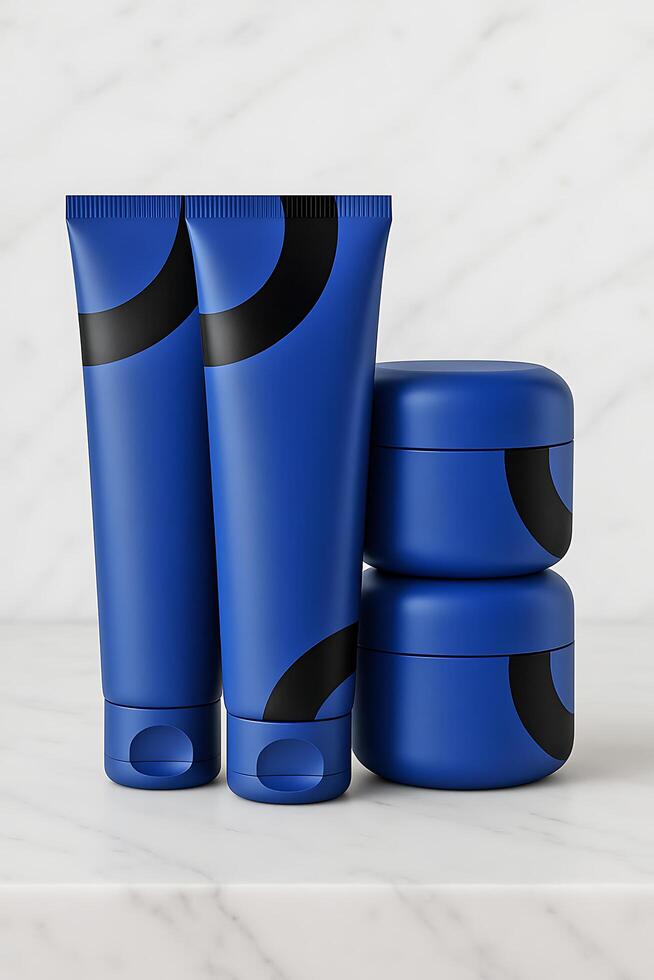 Blue Cosmetic Tube and Jar Mockup Set photo