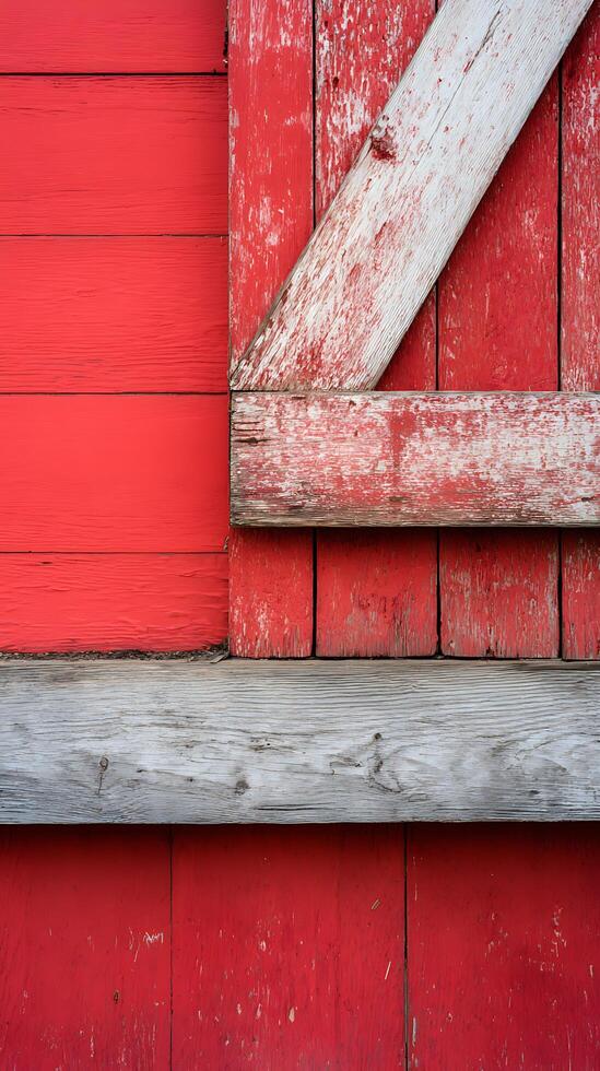 Weathered Red Barn Door Texture with Natural Wood Accents. photo