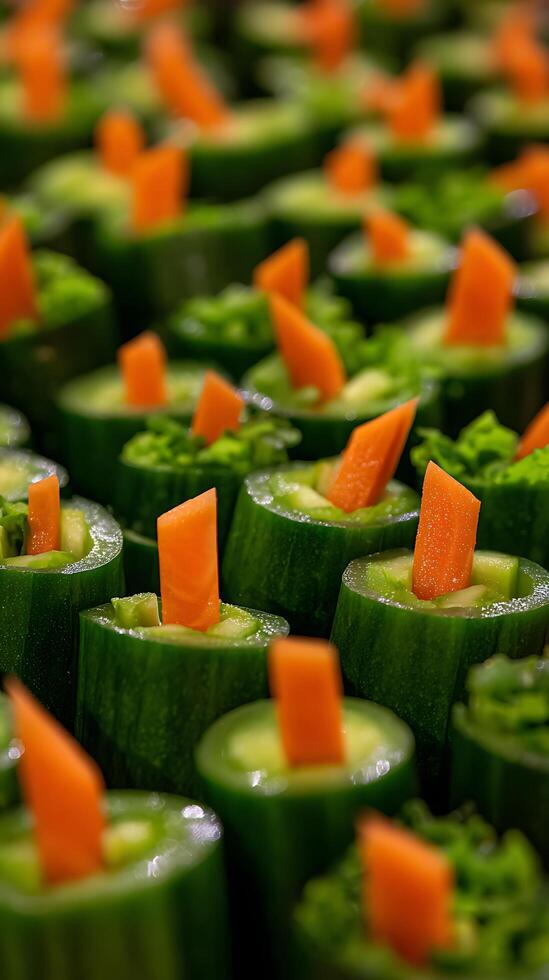 Fresh Cucumber Bites with Bright Carrot Sticks and Green Salad photo