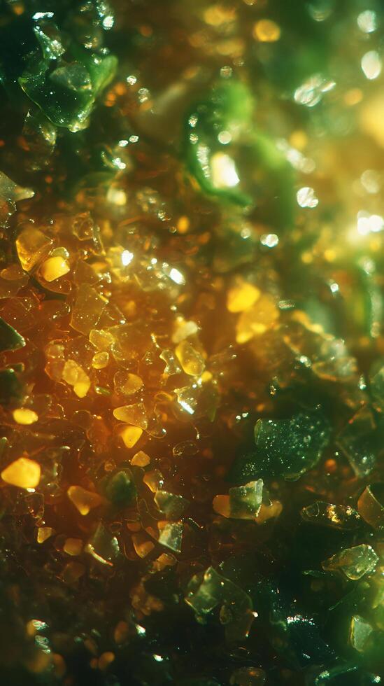 Sparkling Abstract Light Particles Shimmering Golden Green Texture. photo