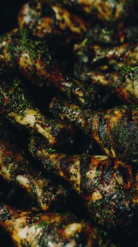 Delicious Roasted Chicken Drumsticks Seasoned with Fresh Herbs and Spices. photo