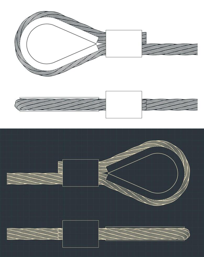 Wire Rope with pressed connector and thimble drawings vector