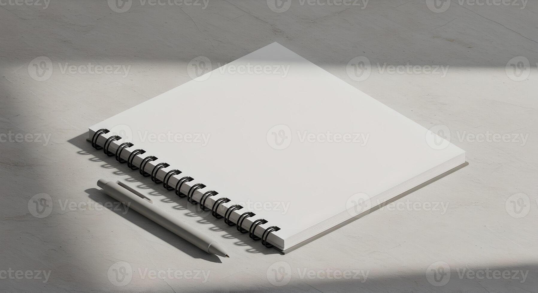 Isometric Minimal Workspace with Spiral Notebook and Matte Pen Setup. photo