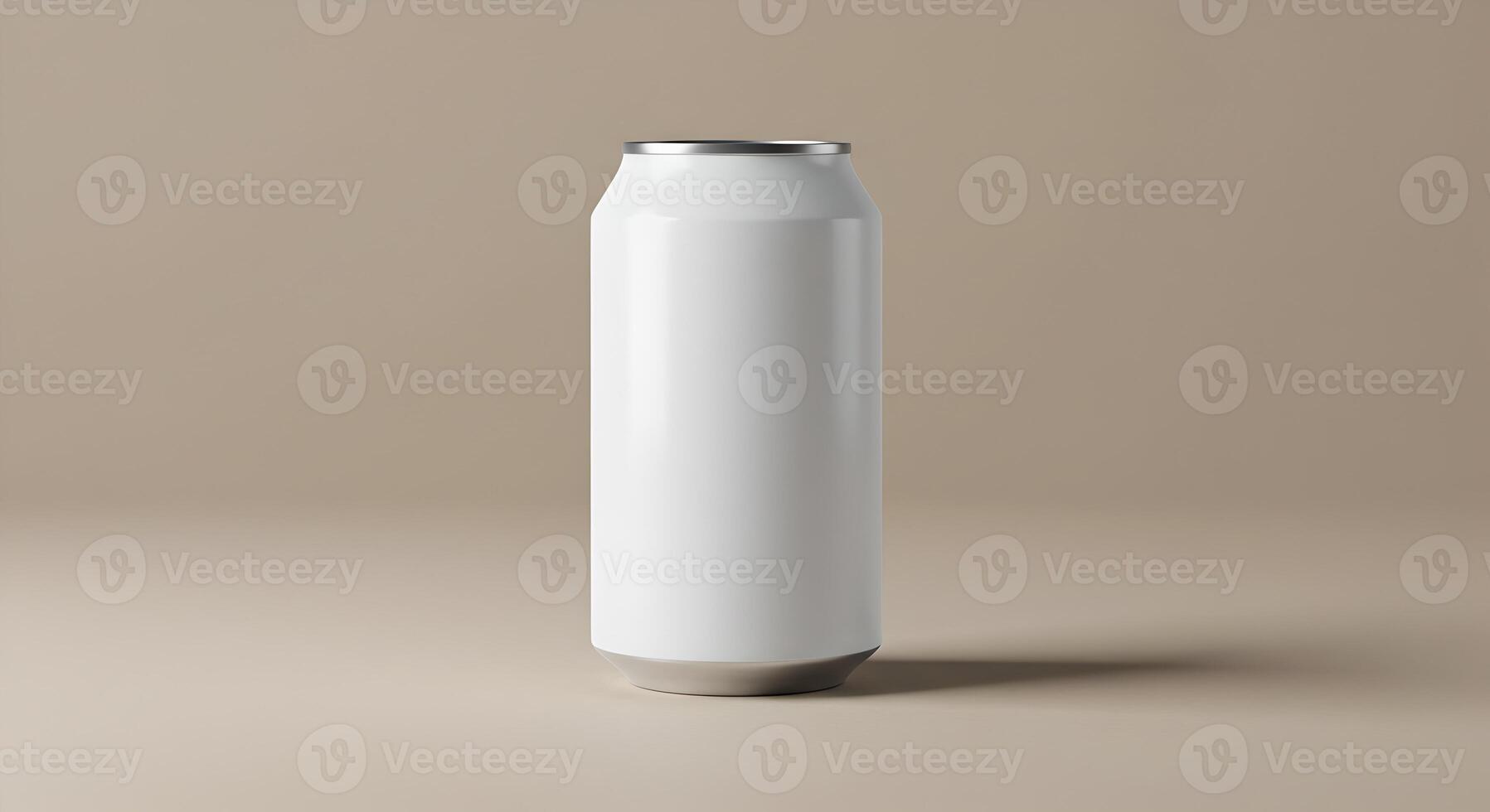 Minimalist White Beer Can Mockup on Textured Paper with Shadow. photo