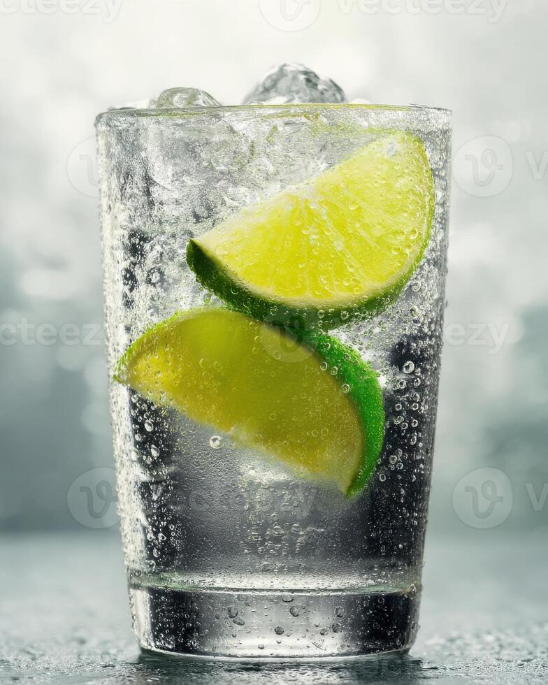 A glass of water with lime slices photo