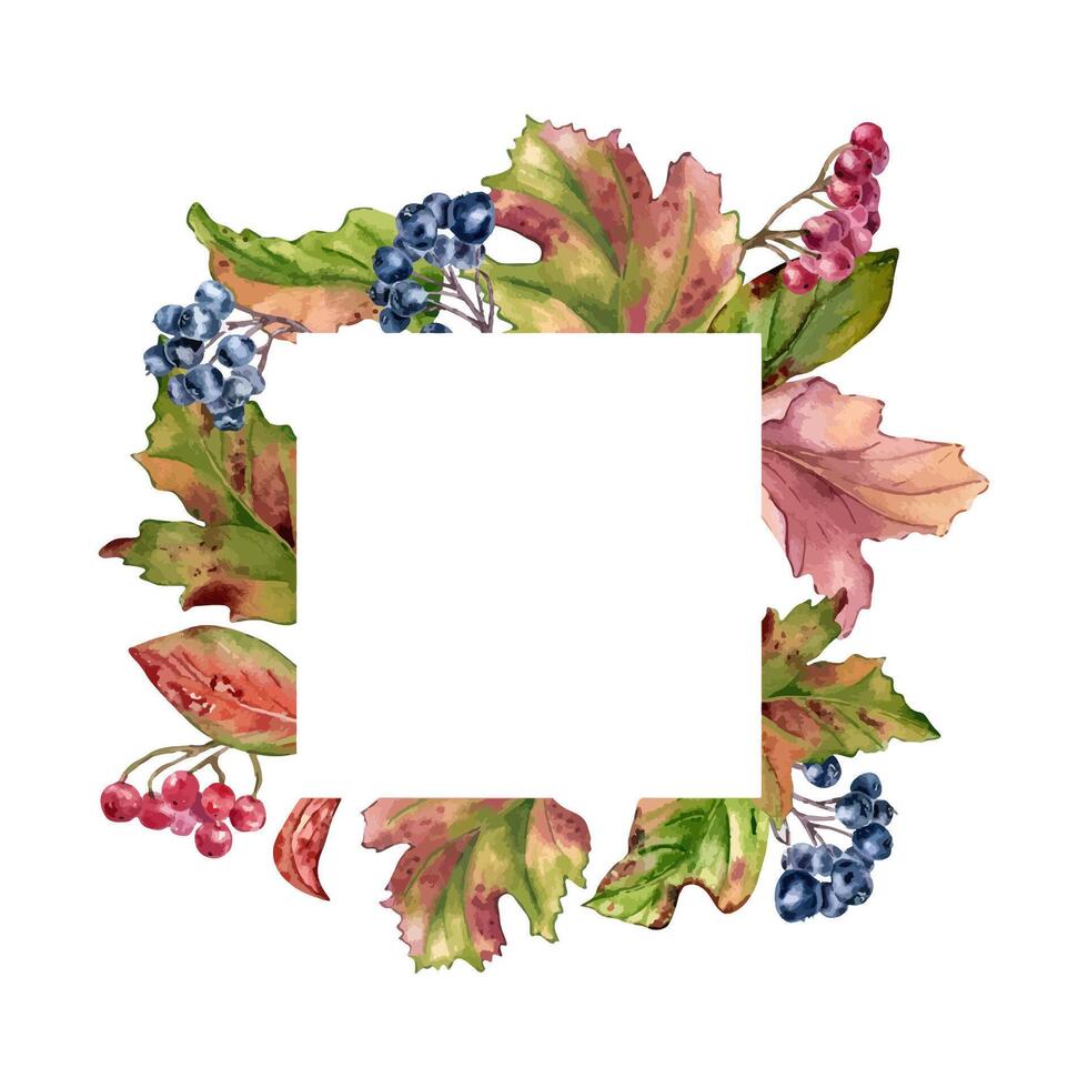 Autumn leaf and berry frame vector