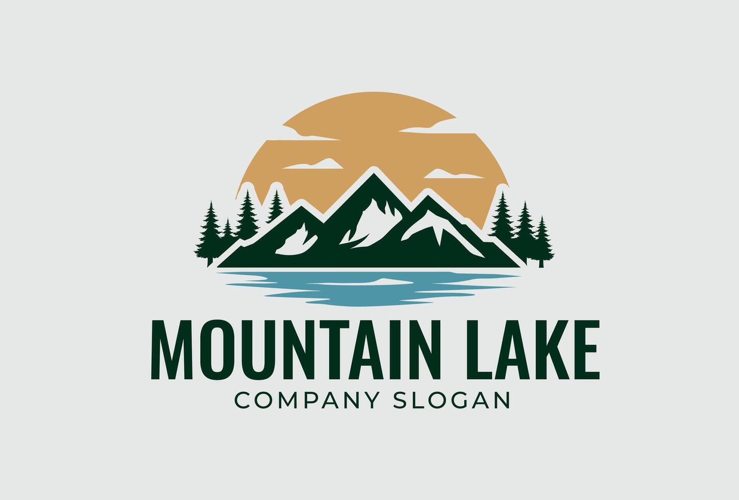 Mountain Lake Logo Design. Scenic Nature Landscape Symbol For Outdoor Or Travel Branding. vector