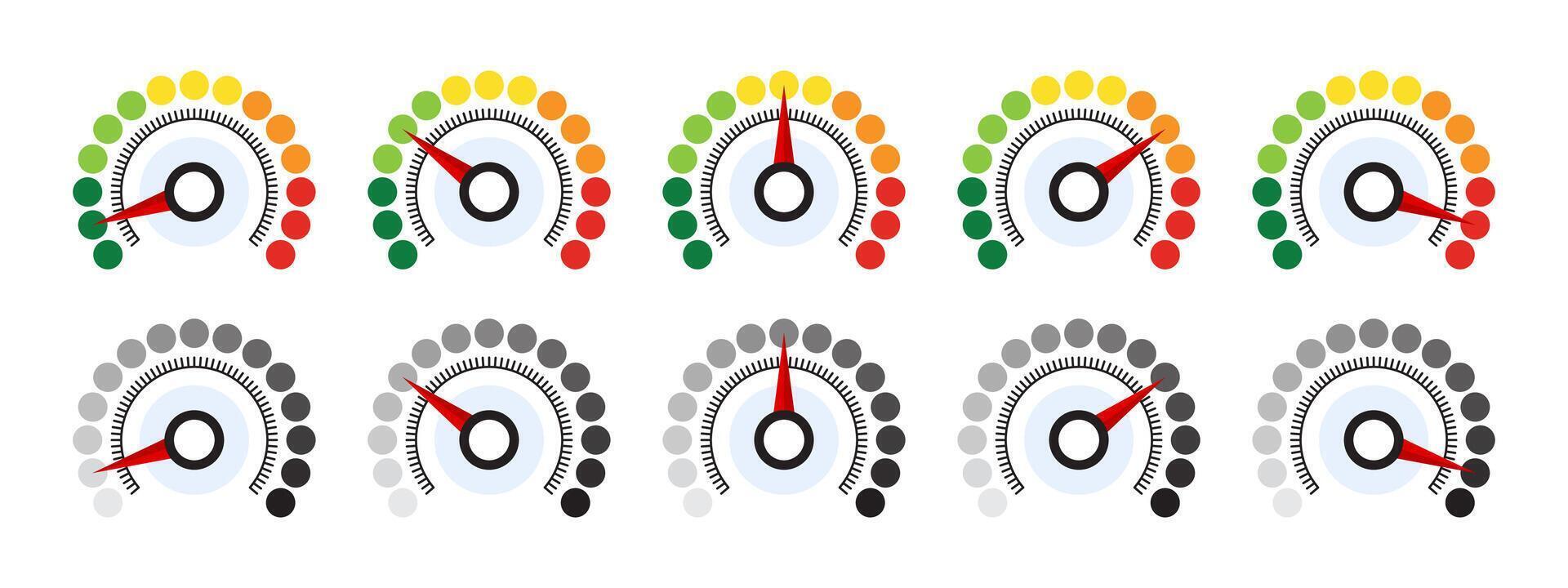 Diagram Scale Meter or Rating Meter. Speedometer icon set vector