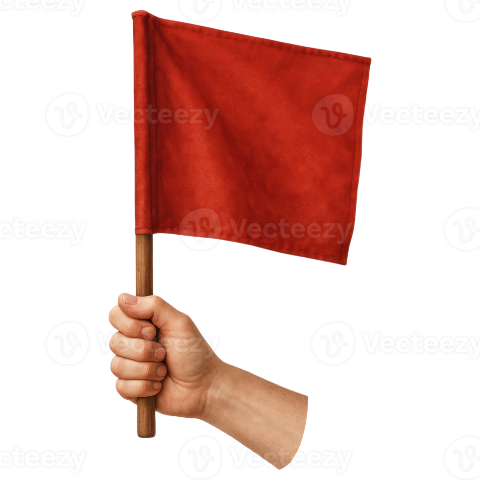 Hand Holding Red Flag Symbolizing Warning, Danger, Alertness, Protest, or Caution in Various Contexts png