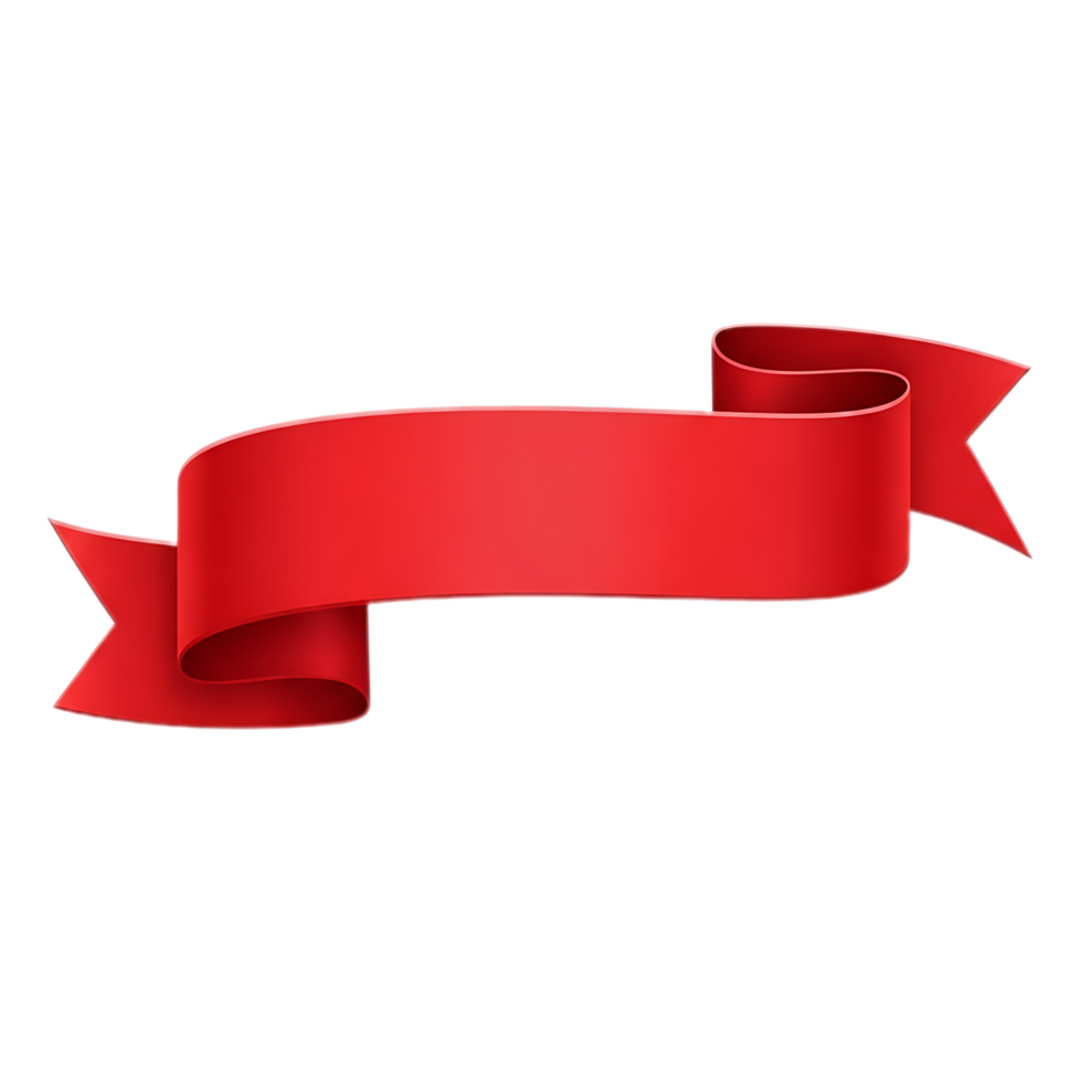Vibrant Red Glossy Ribbon Banner with Elegant Flowing Waves and Pointed Ends. png