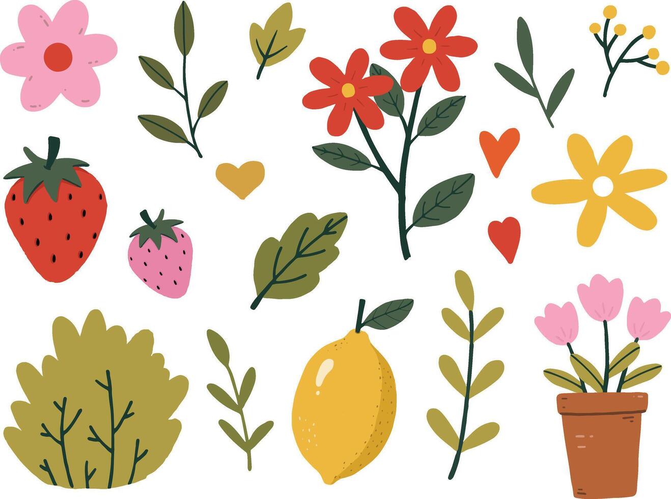 Collection of hand drawn flat design abstract shapes. Flower and leaf elements collection vector