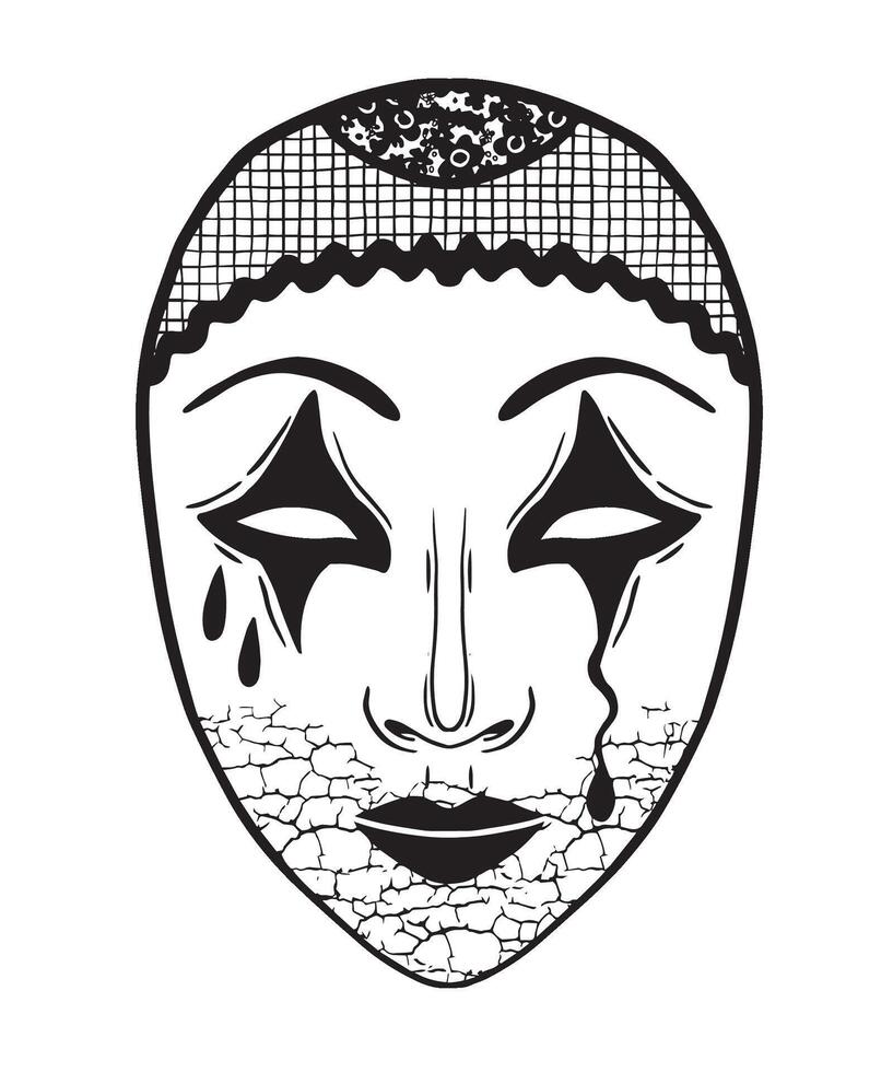 An artistic mask design with a tearful expression and cracked surface, creating strong visuals vector