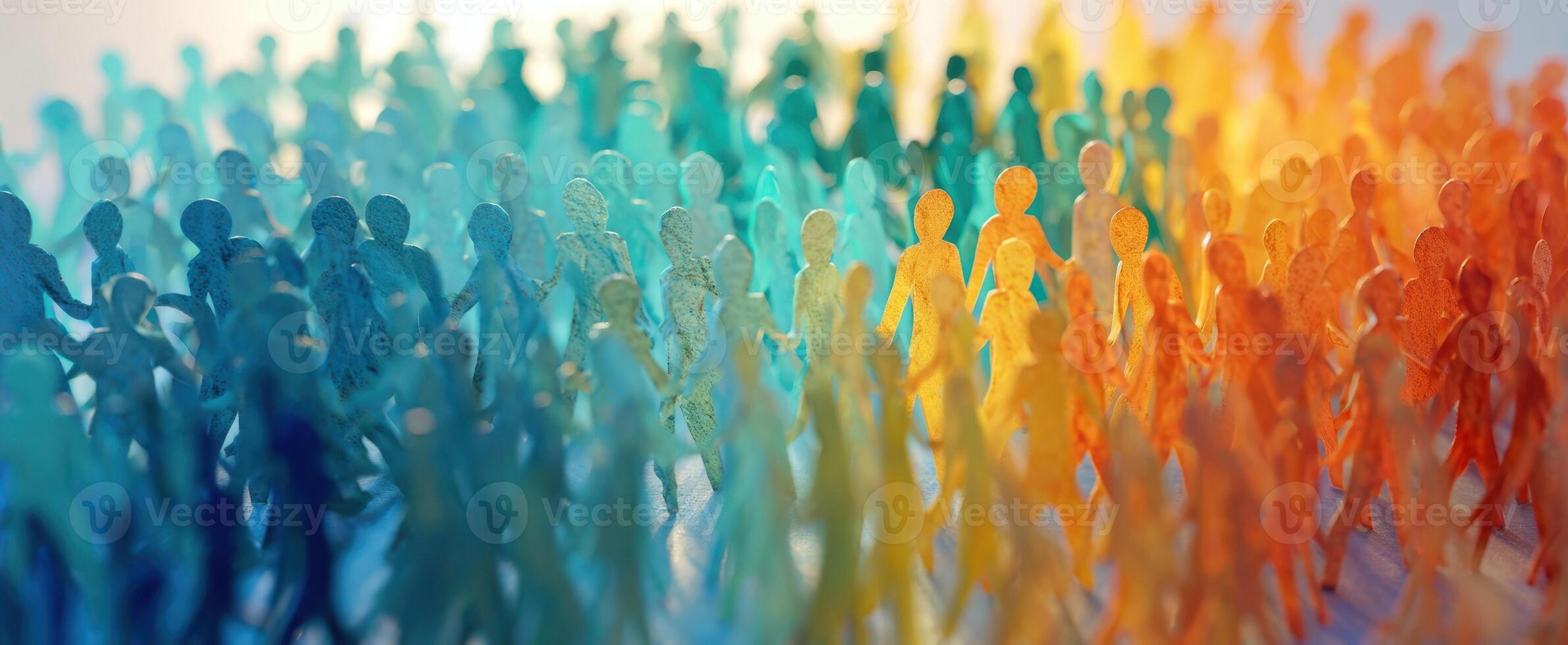 The vibrant gradient of miniature figures representing community and connection. photo