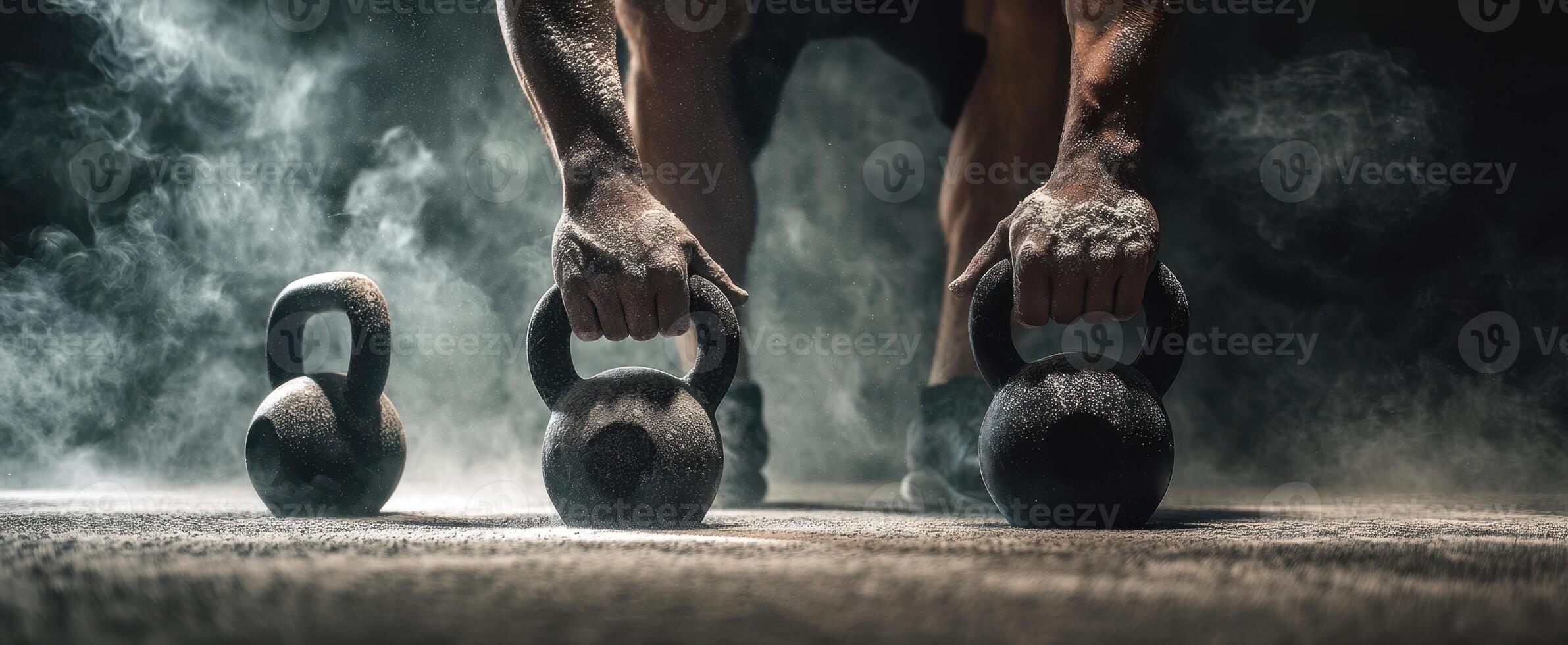 The intense kettlebell workout highlighting strength and determination in fitness training. photo