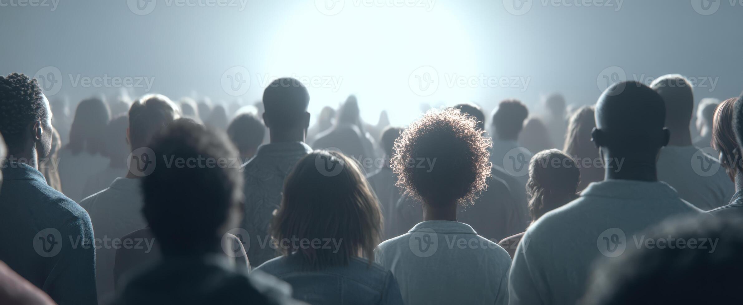The Crowd Watching a Bright Light with Anticipation and Unity photo