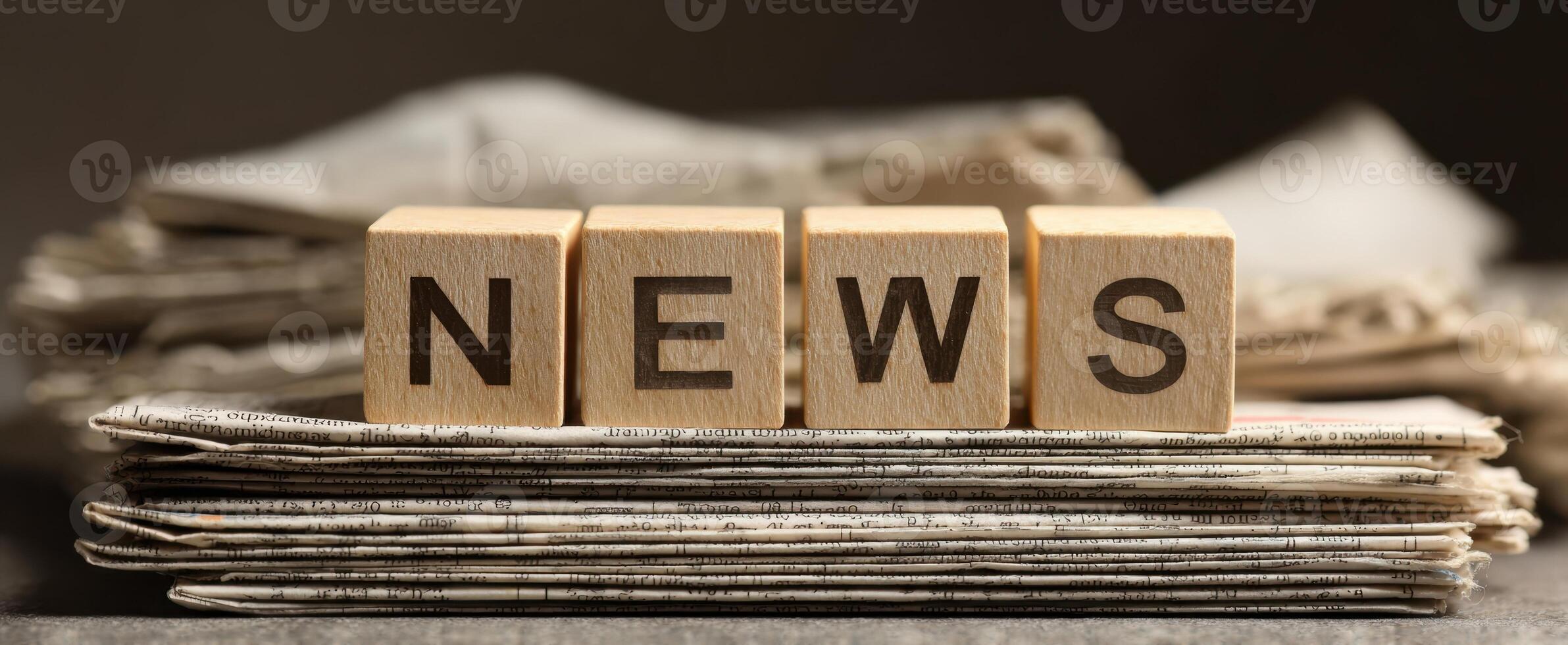 The News Blocks on Stacked Newspapers Illustrating Modern Communication photo
