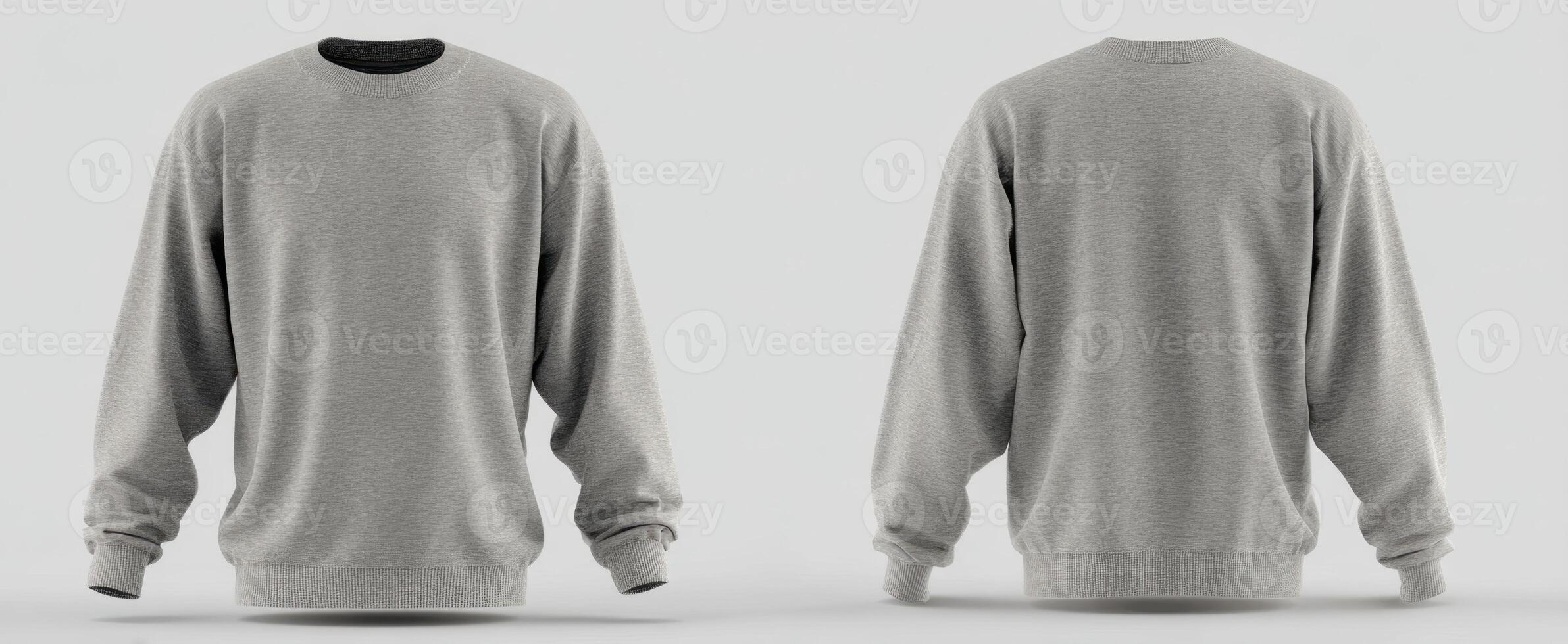 The stylish gray sweatshirt showcasing modern design from front and back perspectives. photo