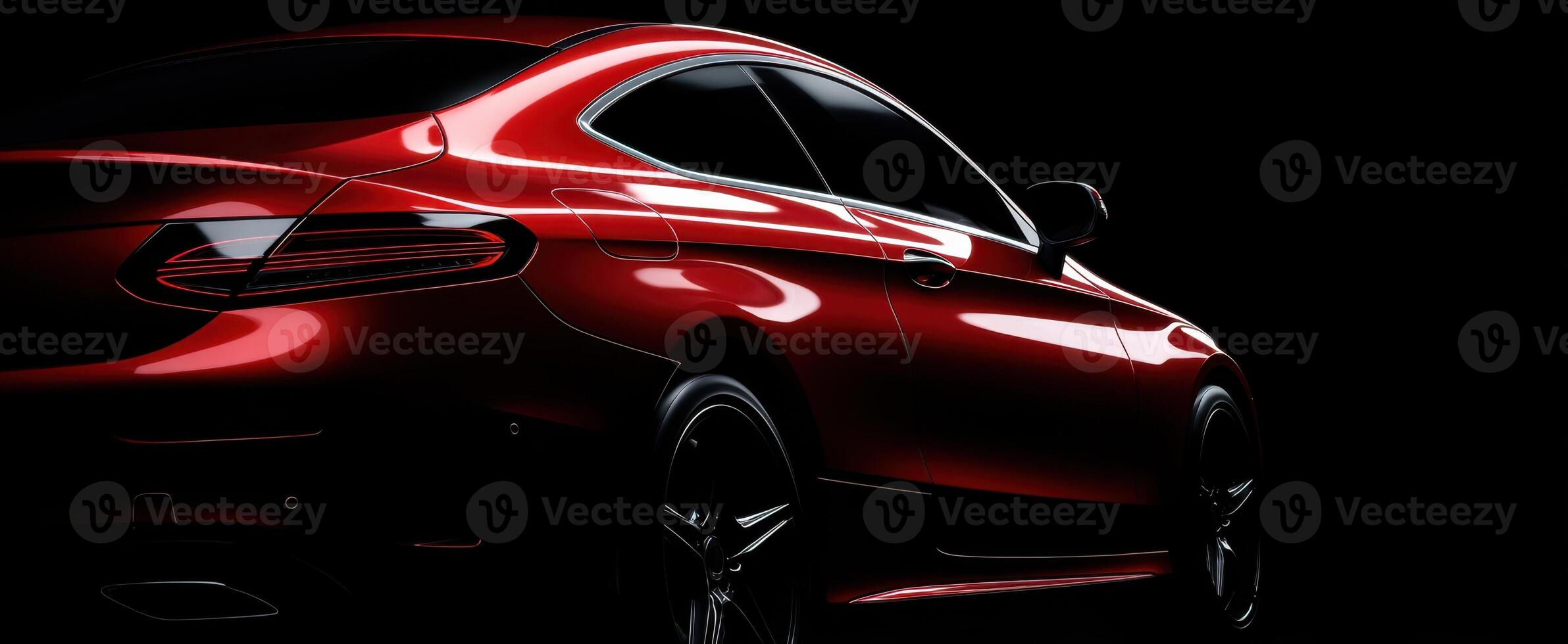 The sleek red coupe showcasing elegance and modern design in dramatic lighting. photo