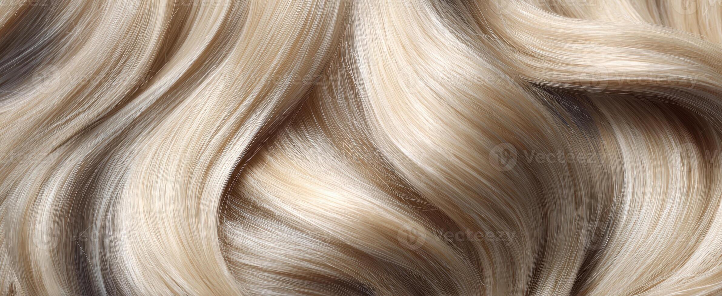 The Beautiful Wavy Texture of Silky Blonde Hair in Close-Up photo