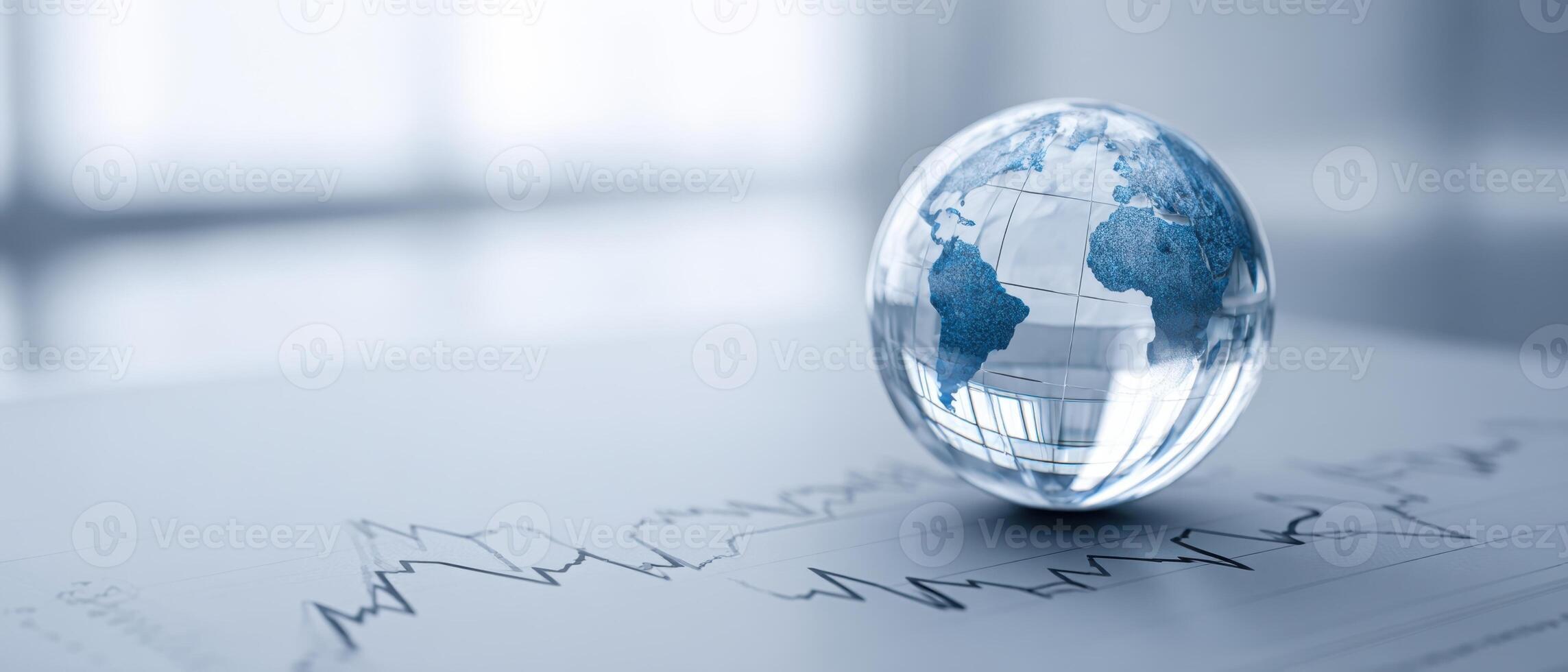 The glass globe representing global business analytics and trends on a financial chart. photo