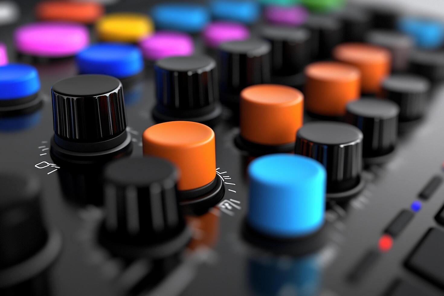 A close up of a mixer with many different colored knobs photo