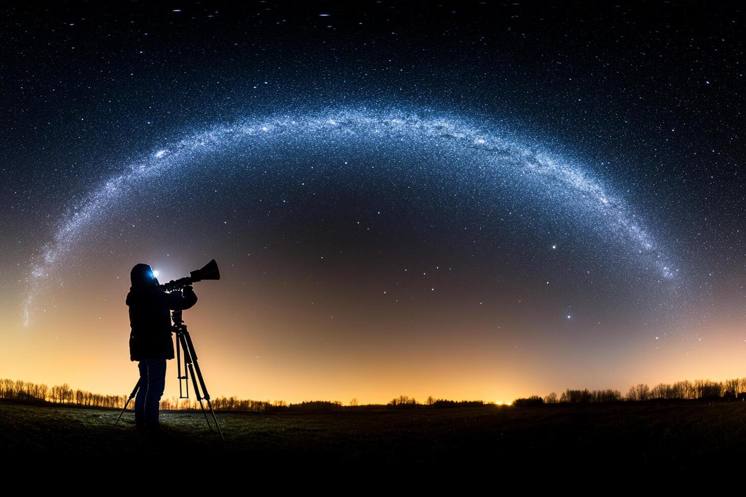A man is taking a photo of the milky way with a camera