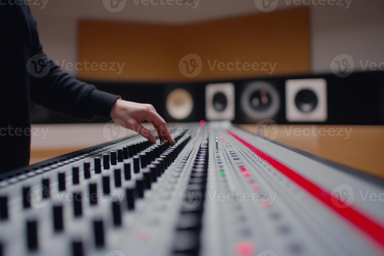 A person is standing in front of a mixing board photo