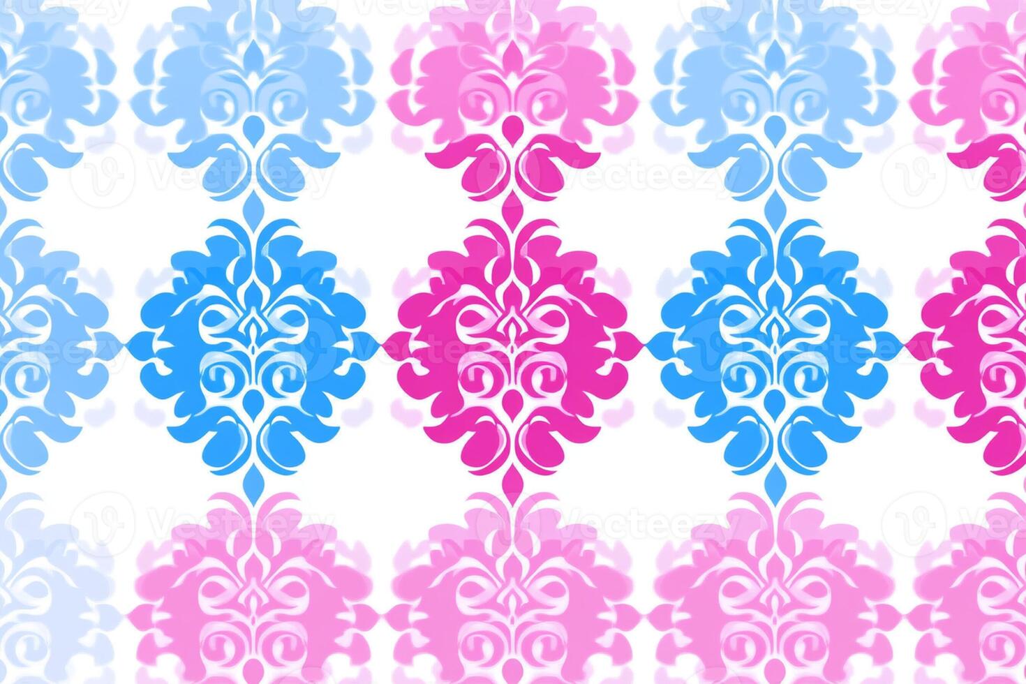 A blue and pink pattern with flowers photo