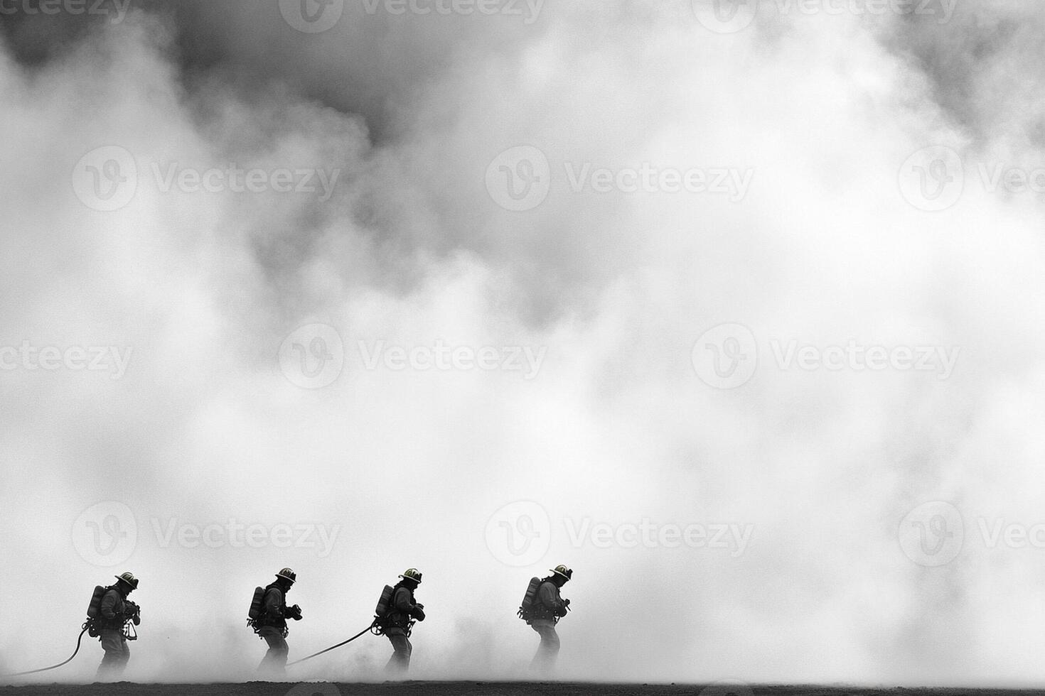 Three men walking through a steamy field photo