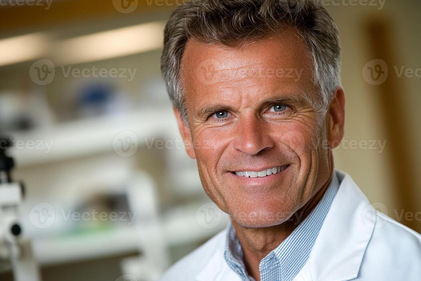 A man in a lab coat smiling photo