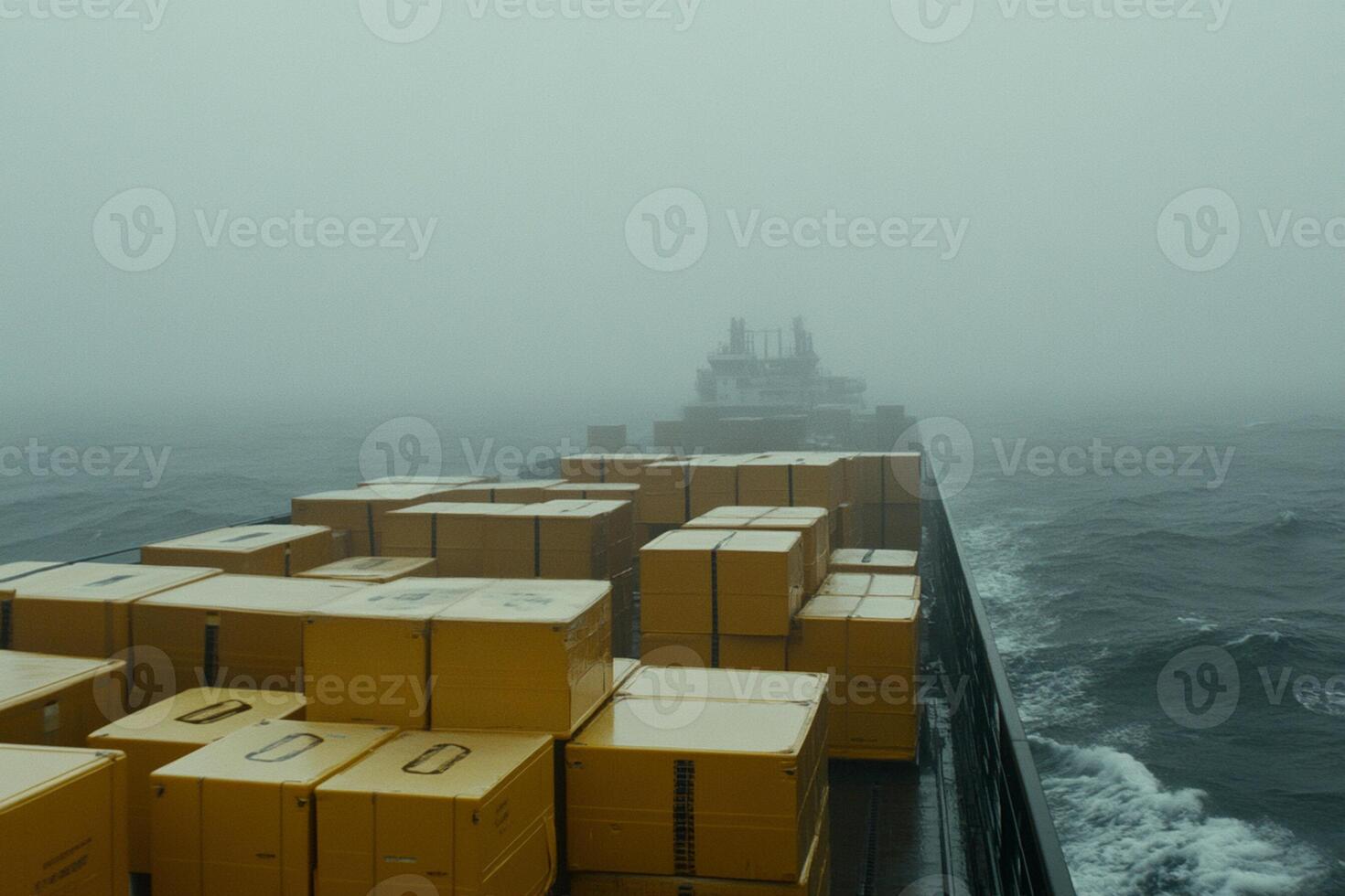 A ship loaded with crates photo