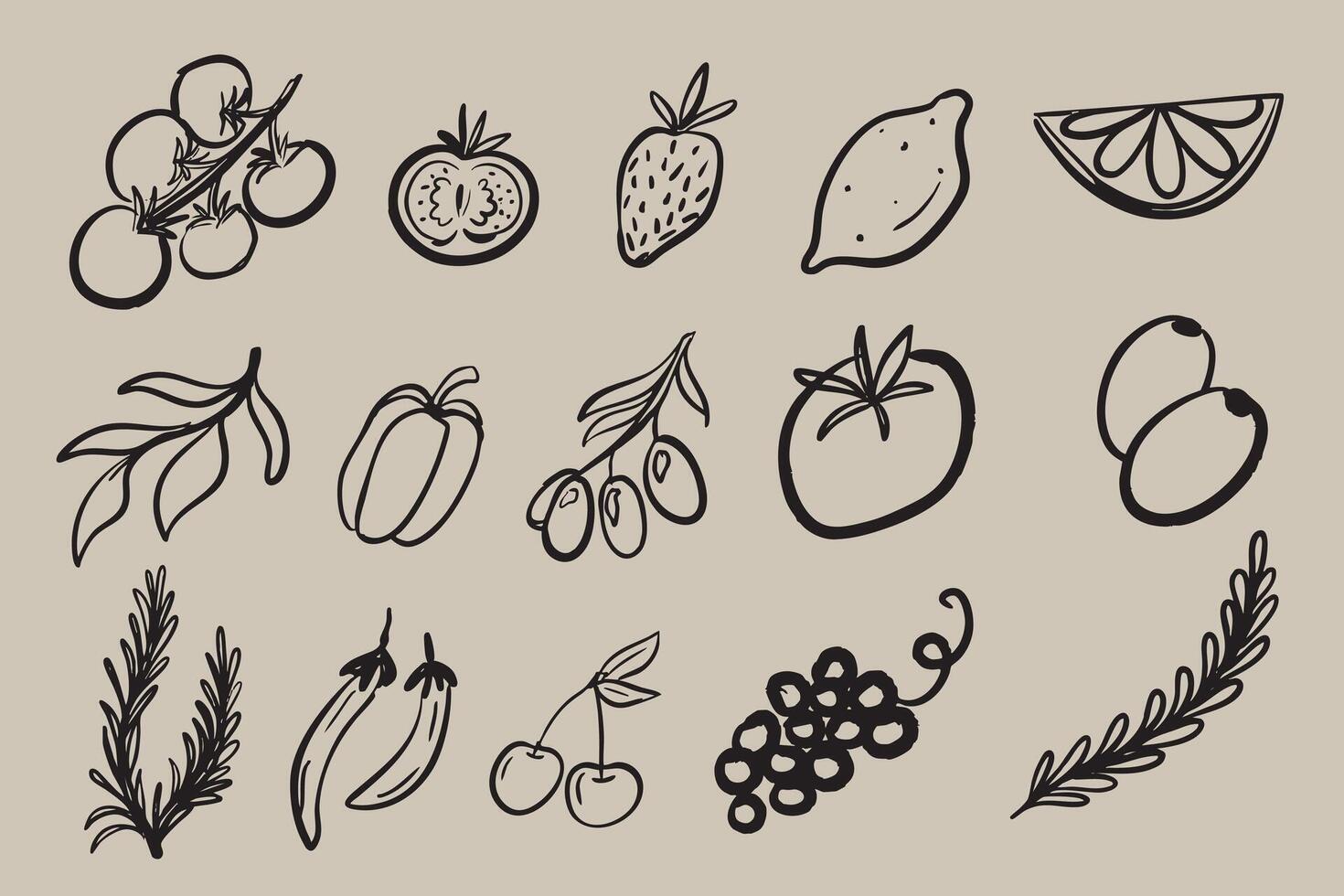 hand draw food elements for design vector